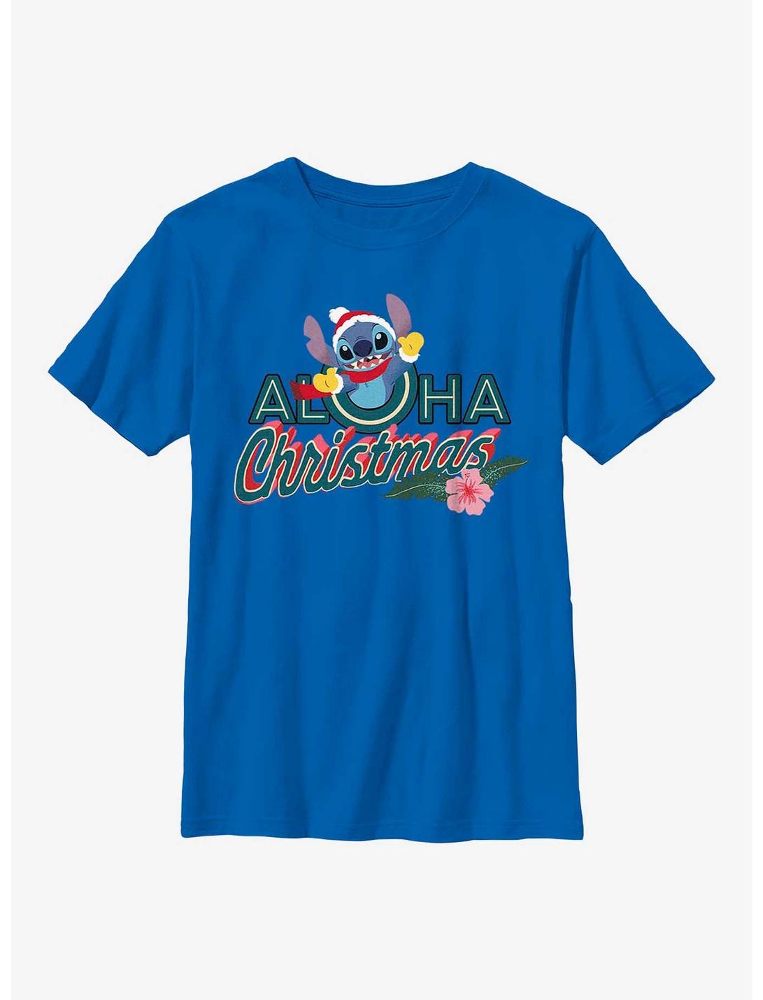 Disney Lilo And Stitch Aloha Christmas Youth T-Shirt, ROYAL, hi-res