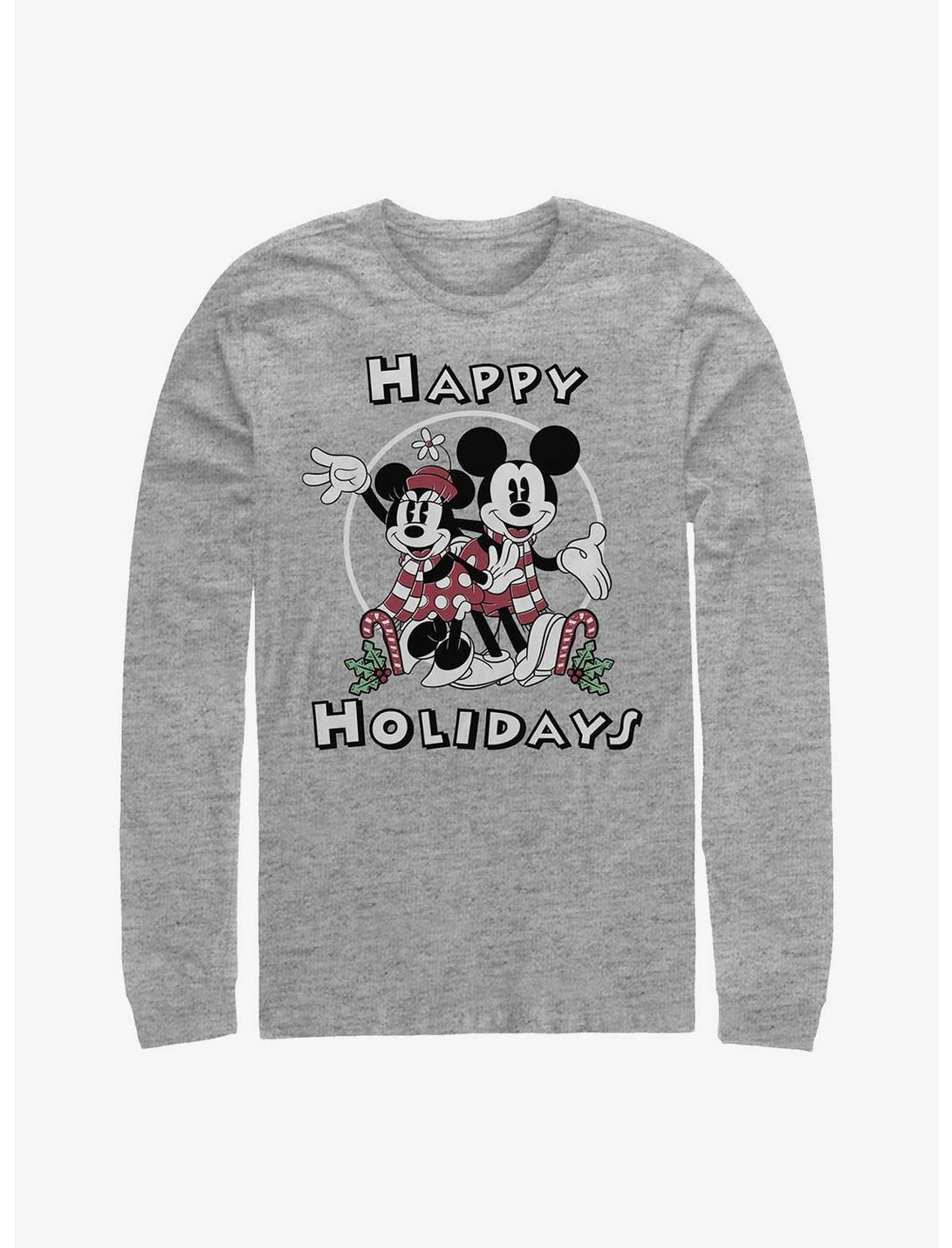 Disney Mickey Mouse & Minnie Mouse Happy Holidays Long-Sleeve T-Shirt, ATH HTR, hi-res