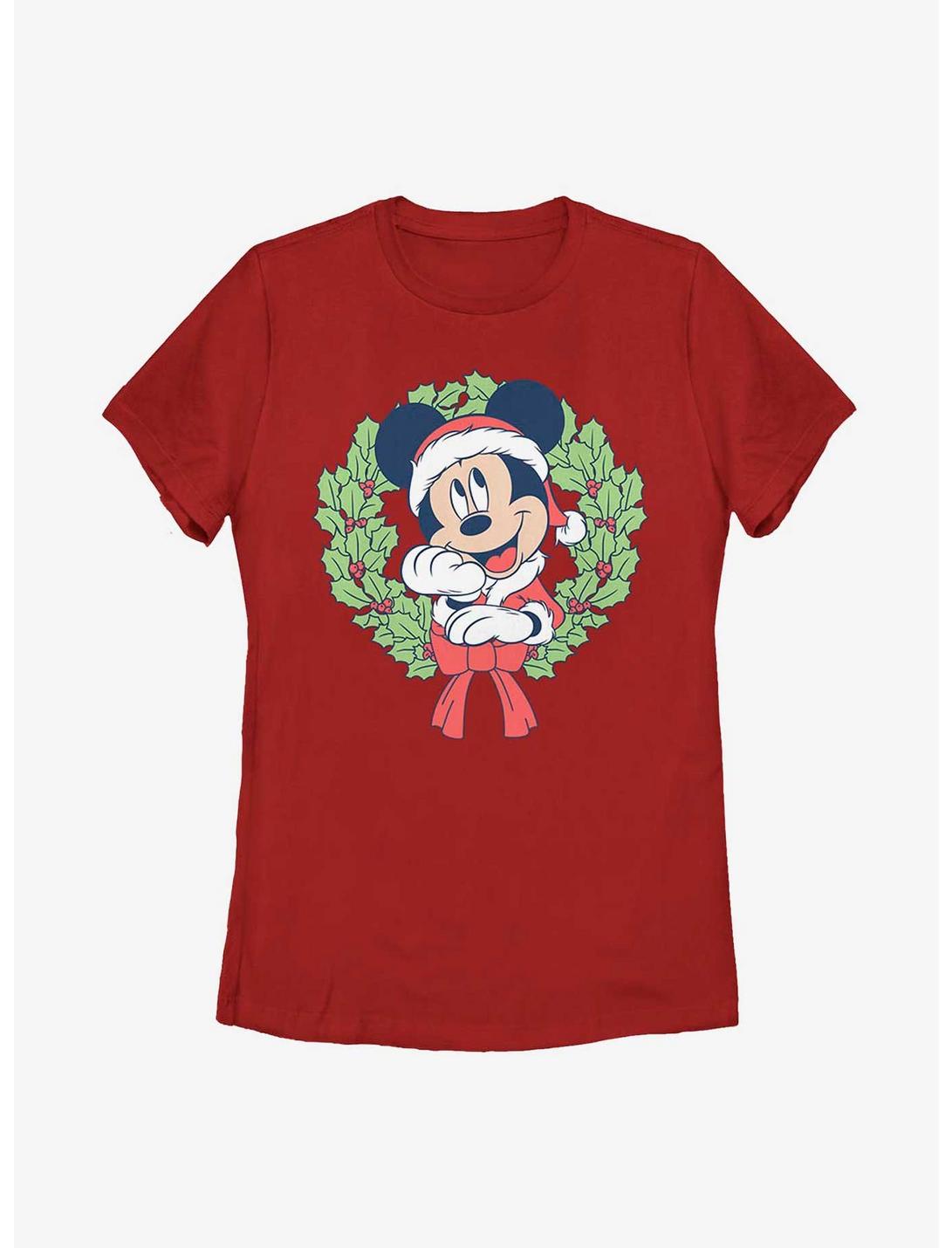 Disney Mickey Mouse Christmas Wreath Womens T-Shirt, RED, hi-res