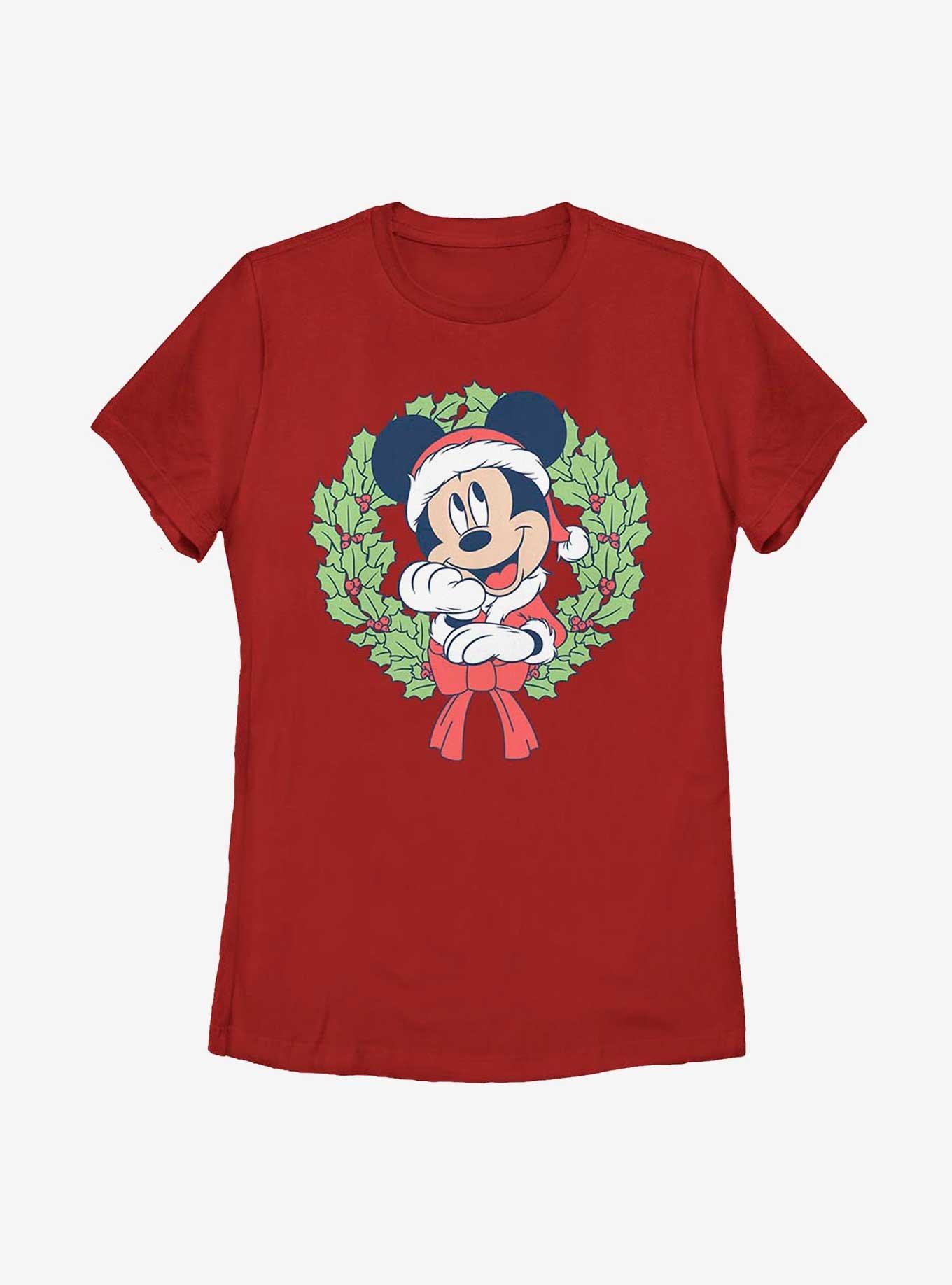Disney Mickey Mouse Christmas Wreath Womens T-Shirt, RED, hi-res