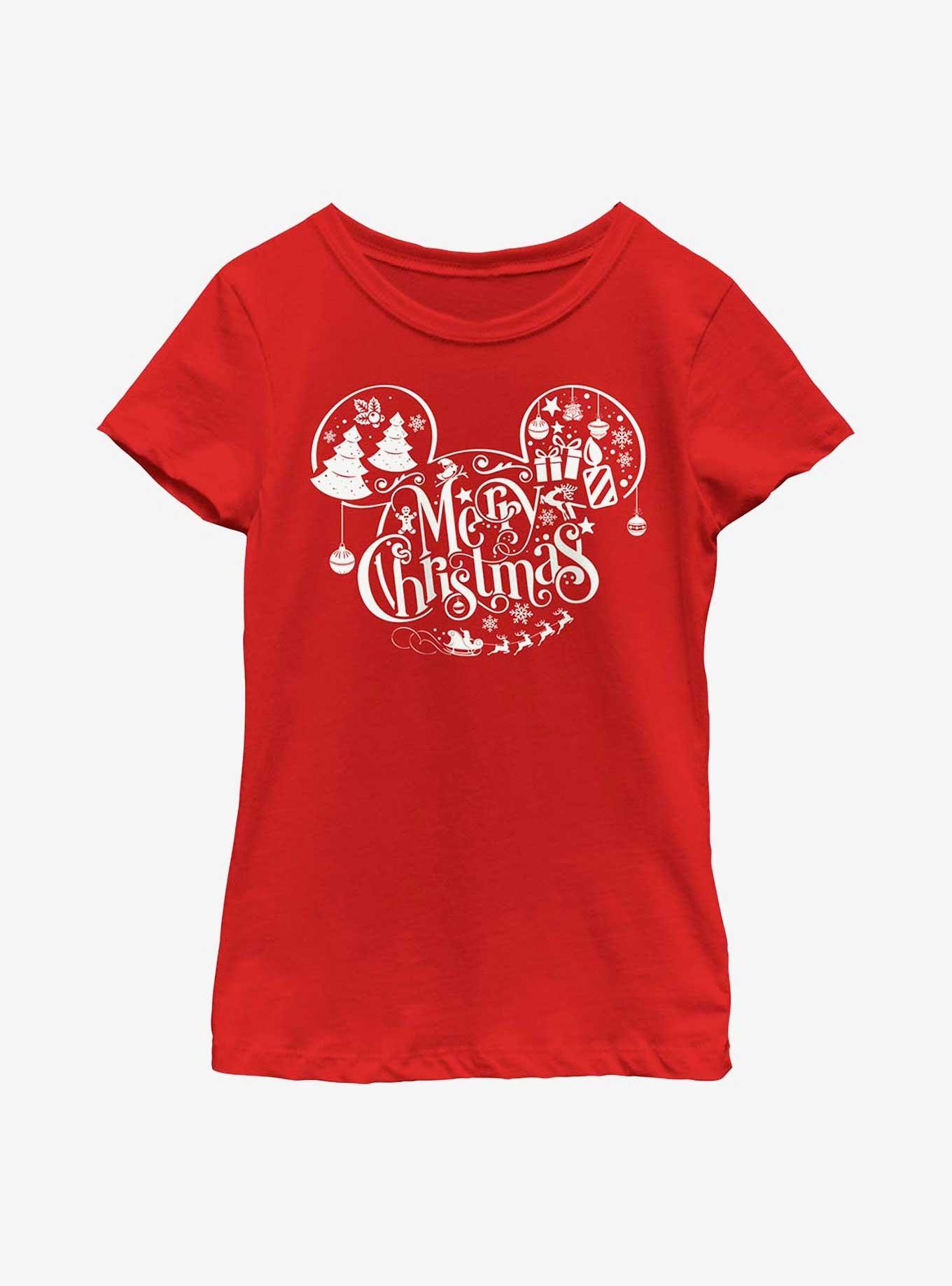 Disney Mickey Mouse Holiday Ears Fill Youth Girls T-Shirt, RED, hi-res