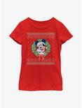 Disney Mickey Mouse Ugly Christmas Sweater Wreath Youth Girls T-Shirt, RED, hi-res