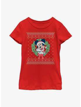 Disney Mickey Mouse Ugly Christmas Sweater Wreath Youth Girls T-Shirt, , hi-res