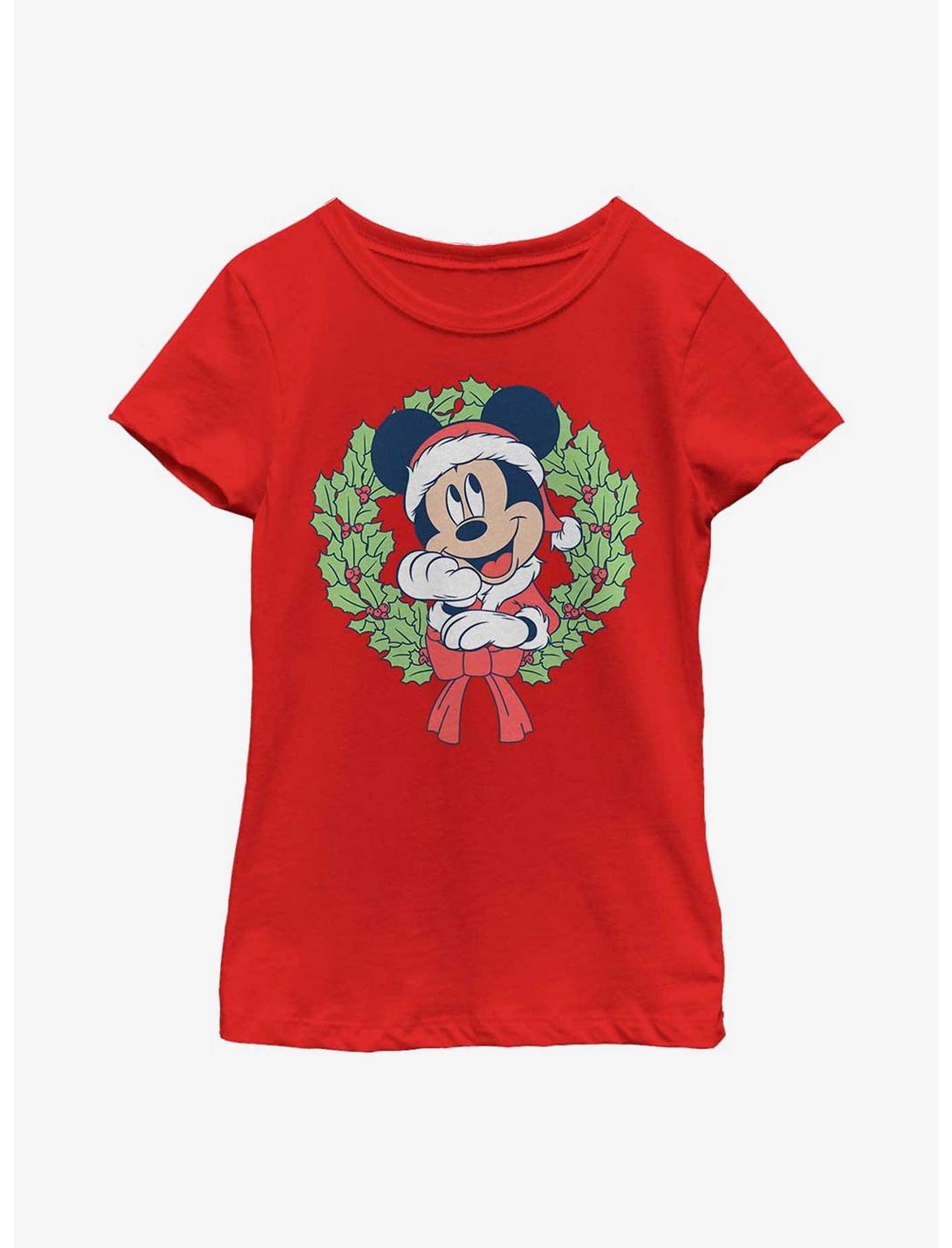Disney Mickey Mouse Christmas Wreath Youth Girls T-Shirt, RED, hi-res