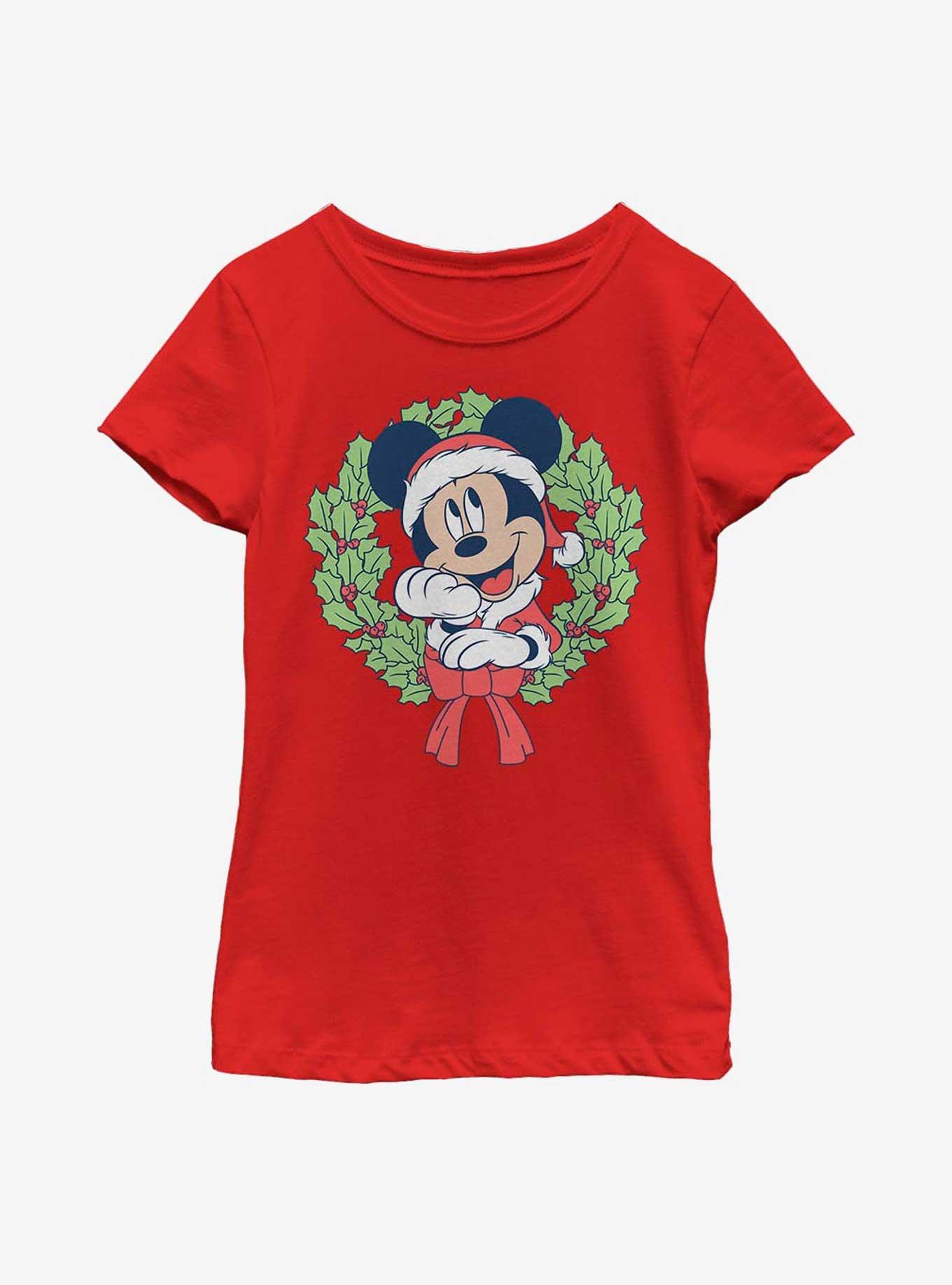 Disney Mickey Mouse Christmas Wreath Youth Girls T-Shirt, , hi-res