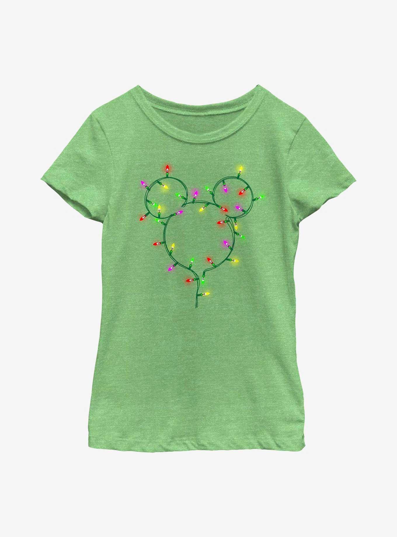 Disney Mickey Mouse Christmas Light Strand Youth Girls T-Shirt, GRN APPLE, hi-res