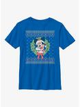 Disney Mickey Mouse Ugly Christmas Sweater Wreath Youth T-Shirt, ROYAL, hi-res
