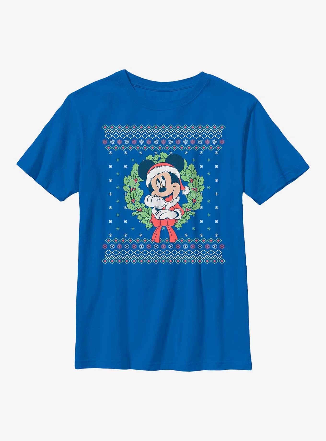 Disney Mickey Mouse Ugly Christmas Sweater Wreath Youth T-Shirt, , hi-res
