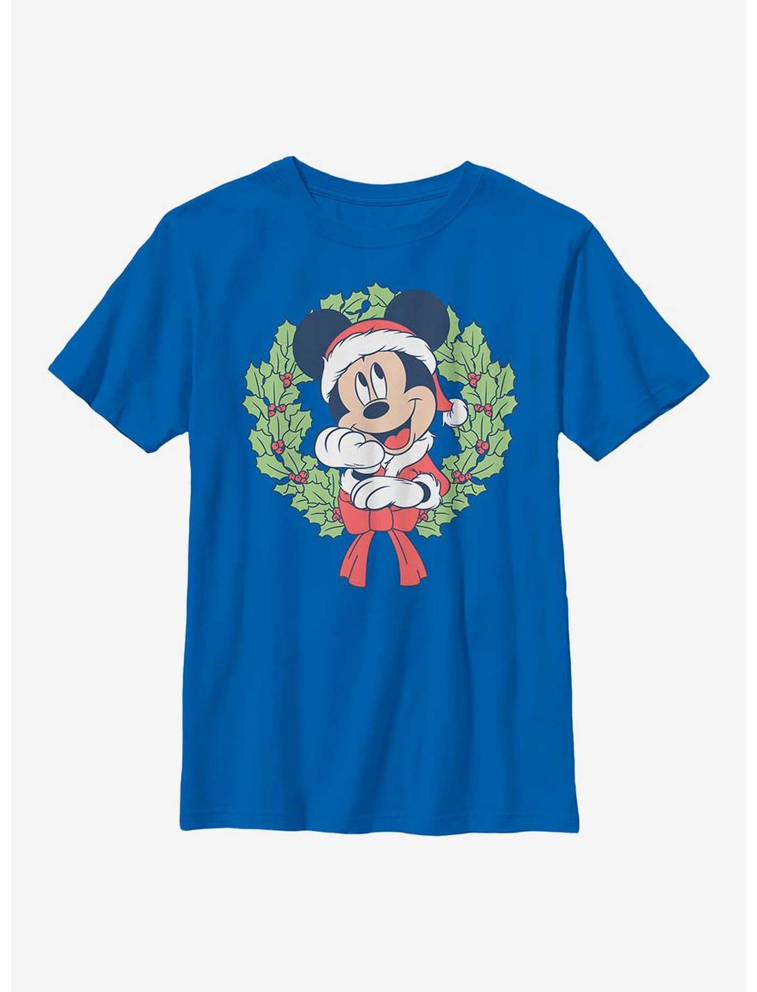 Disney Mickey Mouse Christmas Wreath Youth T-Shirt, ROYAL, hi-res