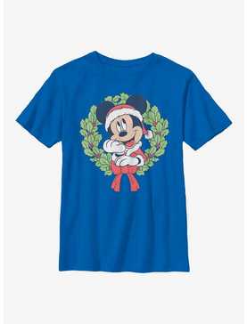Disney Mickey Mouse Christmas Wreath Youth T-Shirt, ROYAL, hi-res
