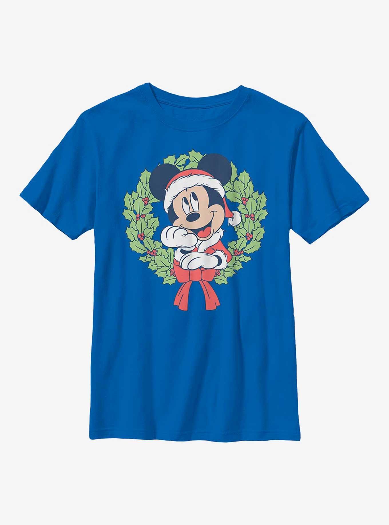 Disney Mickey Mouse Christmas Wreath Youth T-Shirt, ROYAL, hi-res