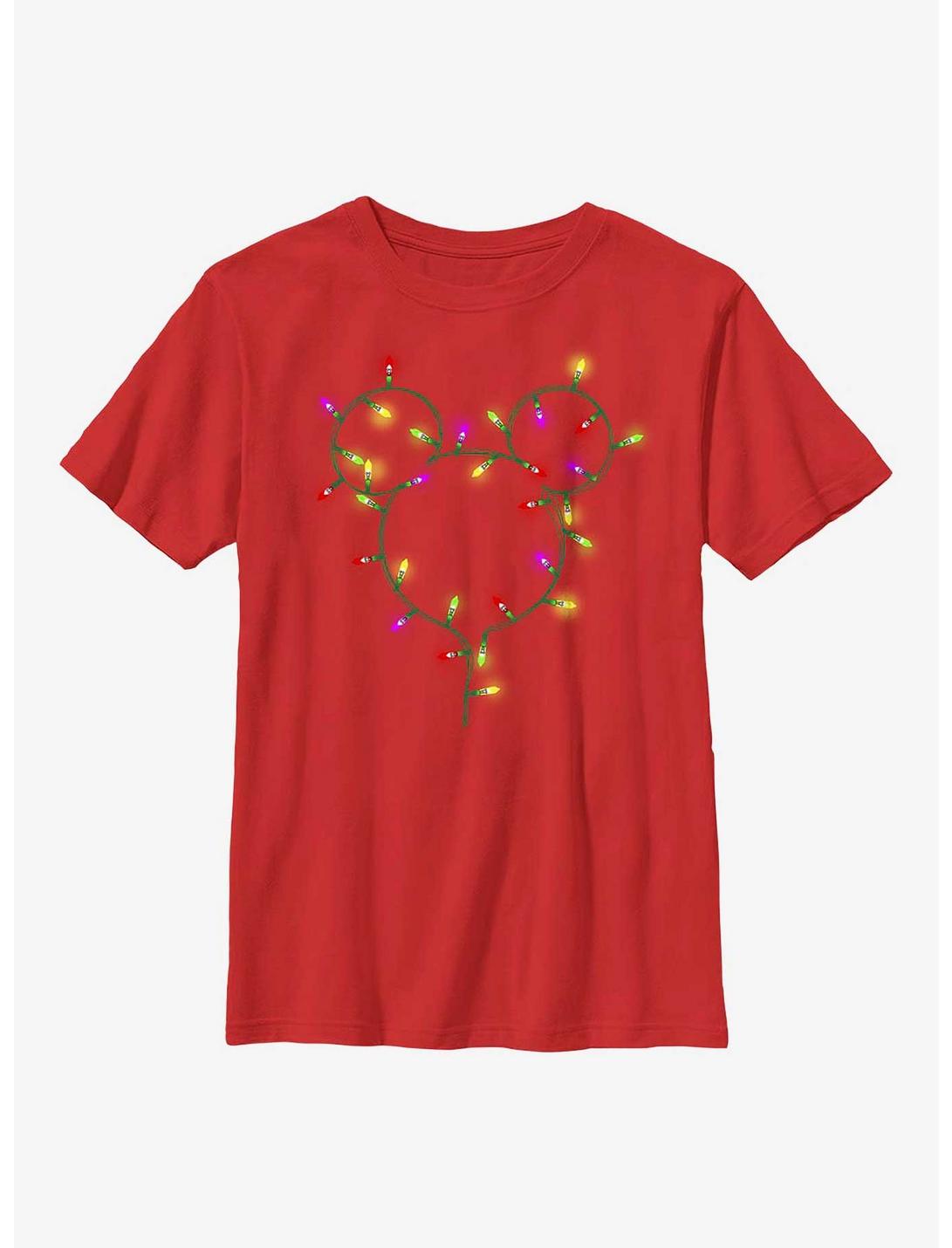 Disney Mickey Mouse Christmas Light Strand Youth T-Shirt, RED, hi-res