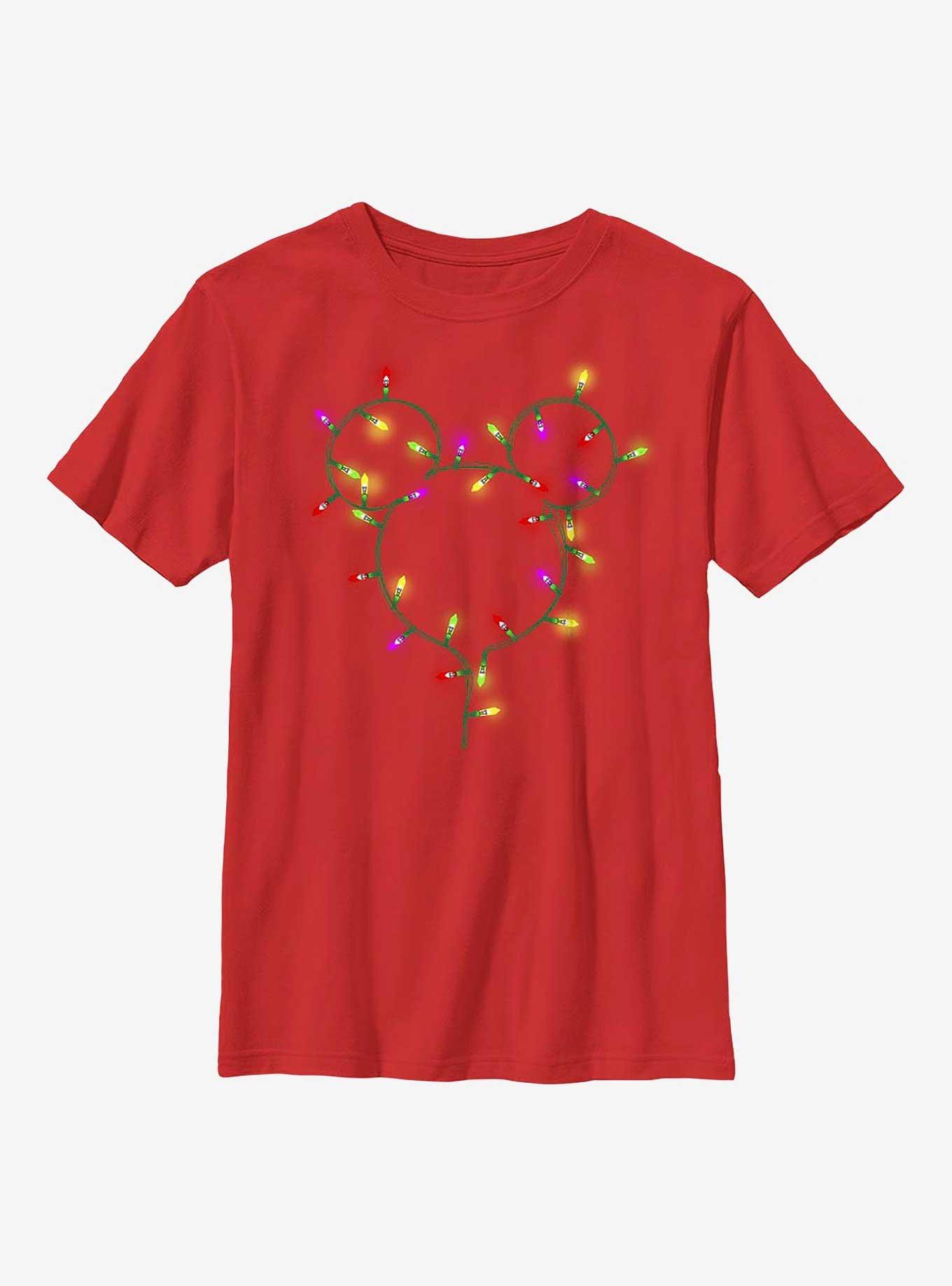Disney Mickey Mouse Christmas Light Strand Youth T-Shirt, RED, hi-res