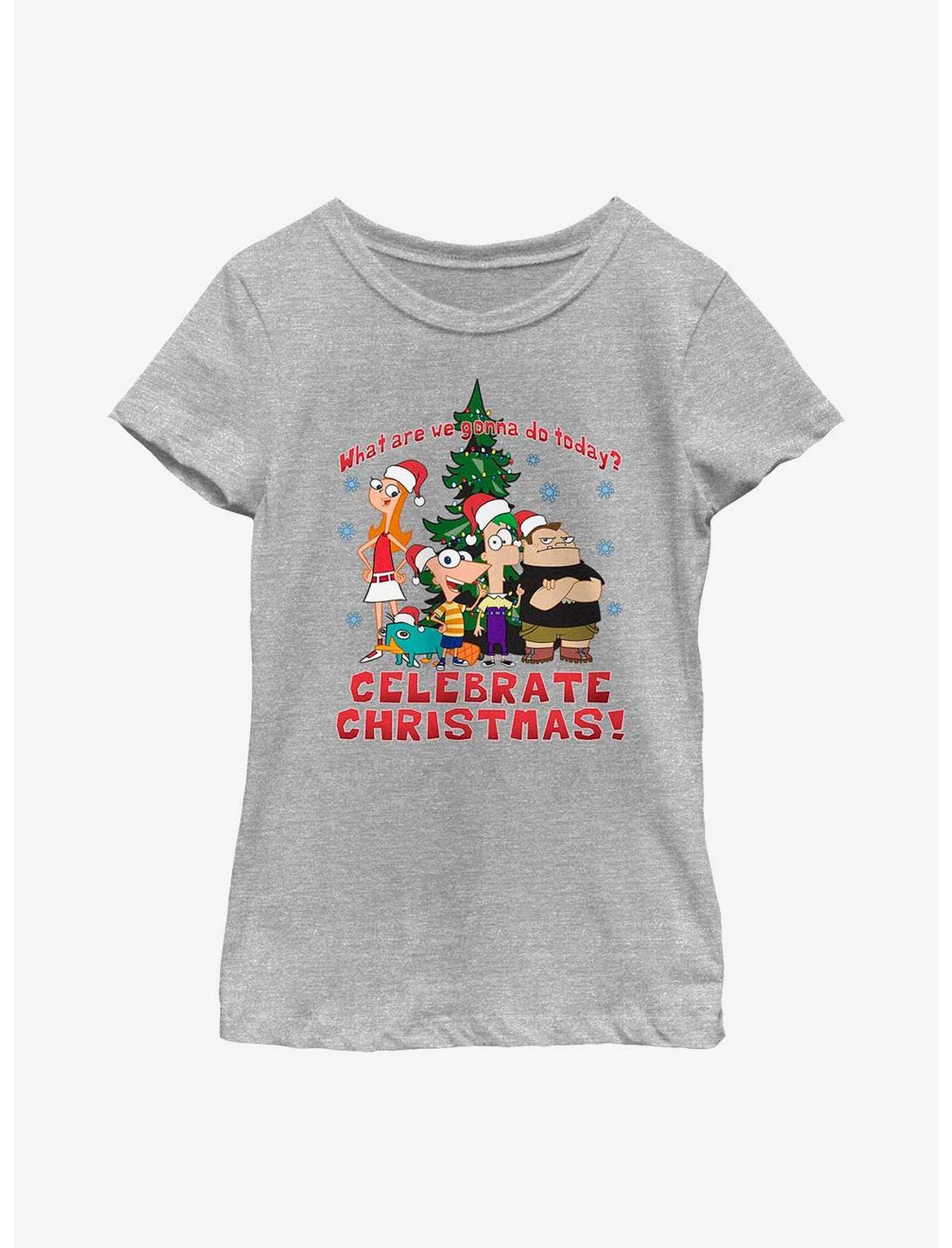 Disney Phineas And Ferb Celebrate Christmas Youth Girls T-Shirt, ATH HTR, hi-res