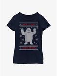 Rudolph The Red-Nosed Reindeer Yeti For Christmas Ugly Sweater Youth Girls T-Shirt, NAVY, hi-res