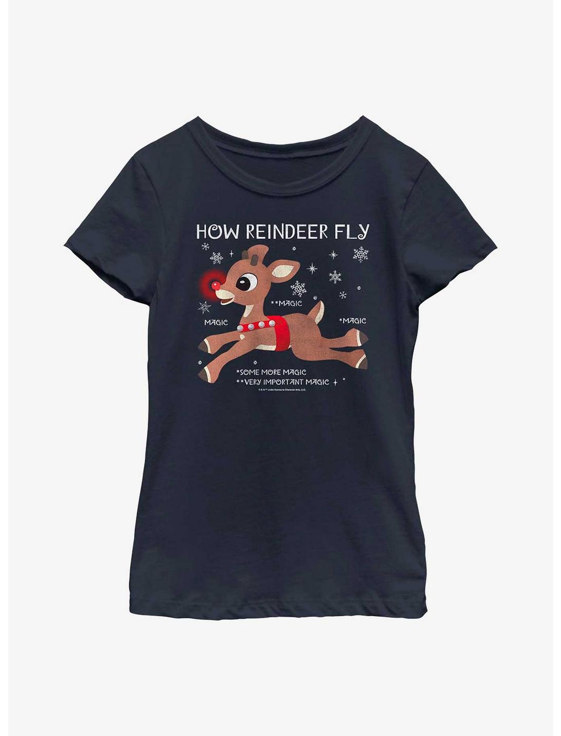Rudolph The Red-Nosed Reindeer How To Fly Youth Girls T-Shirt, NAVY, hi-res