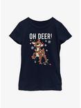 Rudolph The Red-Nosed Reindeer Tangled In Lights Youth Girls T-Shirt, NAVY, hi-res