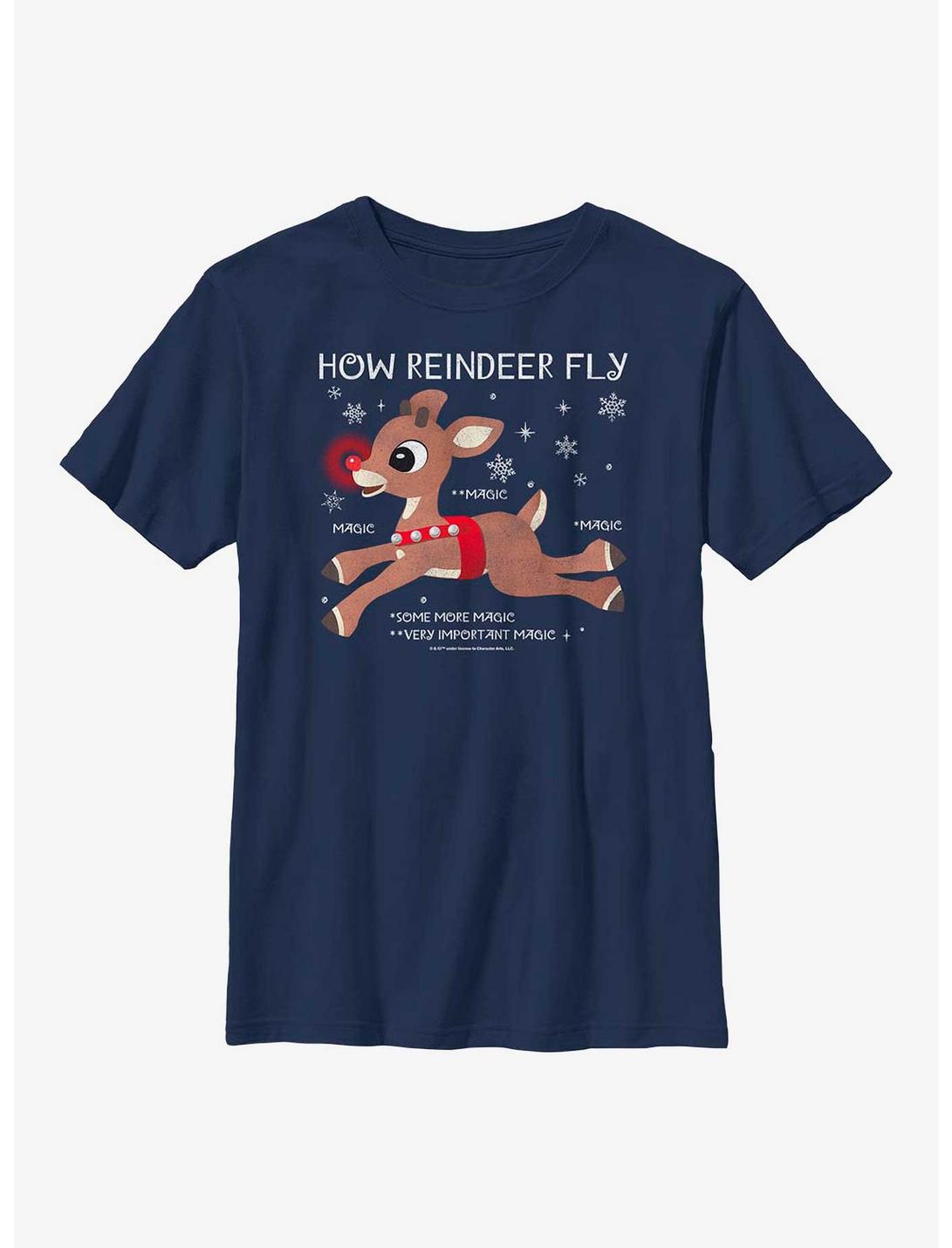 Rudolph The Red-Nosed Reindeer How To Fly Youth T-Shirt, NAVY, hi-res