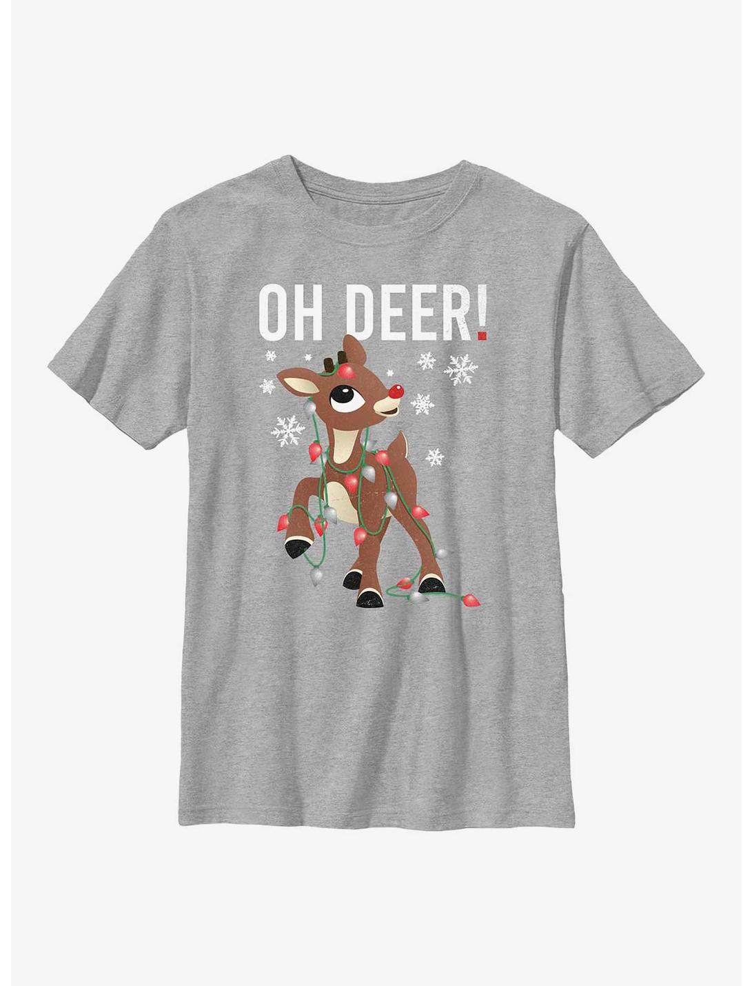 Rudolph The Red-Nosed Reindeer Tangled In Lights Youth T-Shirt, ATH HTR, hi-res