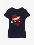 Marvel Spider-Man Spidey Santa Hat Youth Girls T-Shirt, NAVY, hi-res