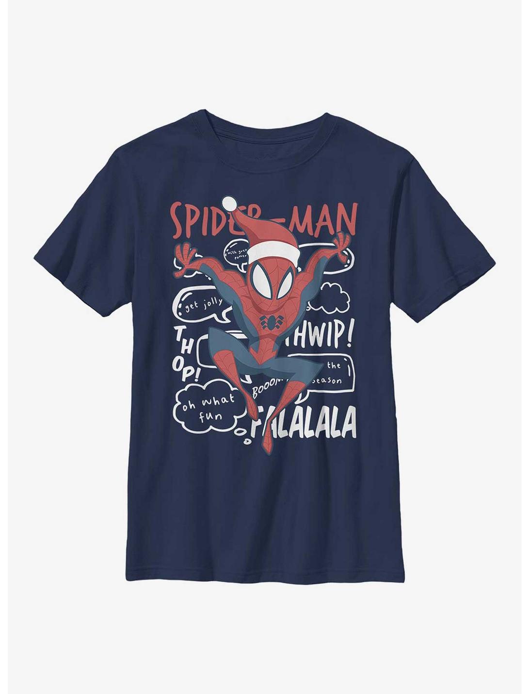 Marvel Spider-Man Carolling Spidey Youth T-Shirt, NAVY, hi-res