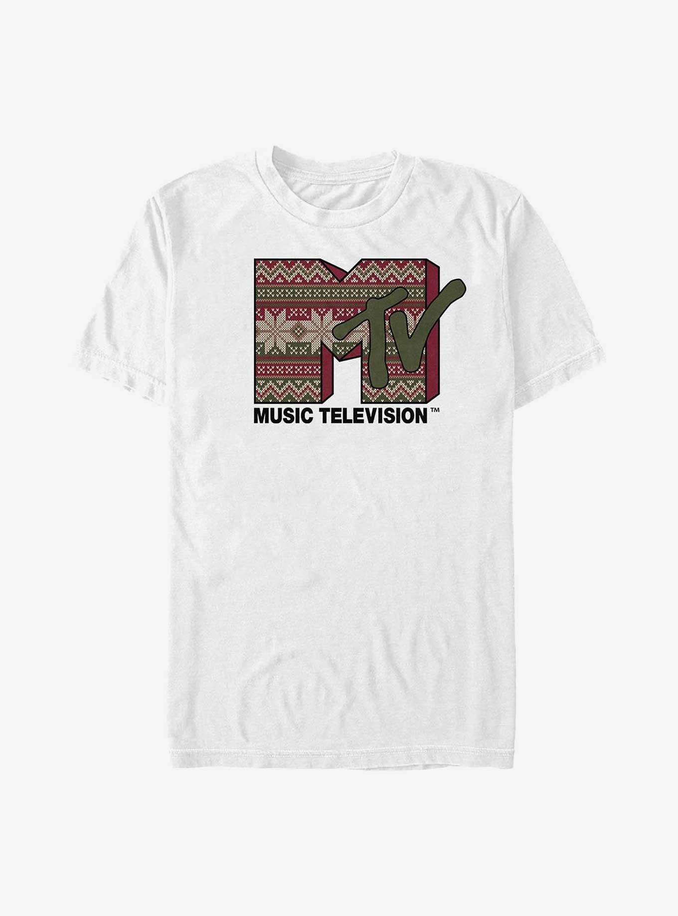 MTV Christmas Sweater Pattern Fill T-Shirt, WHITE, hi-res