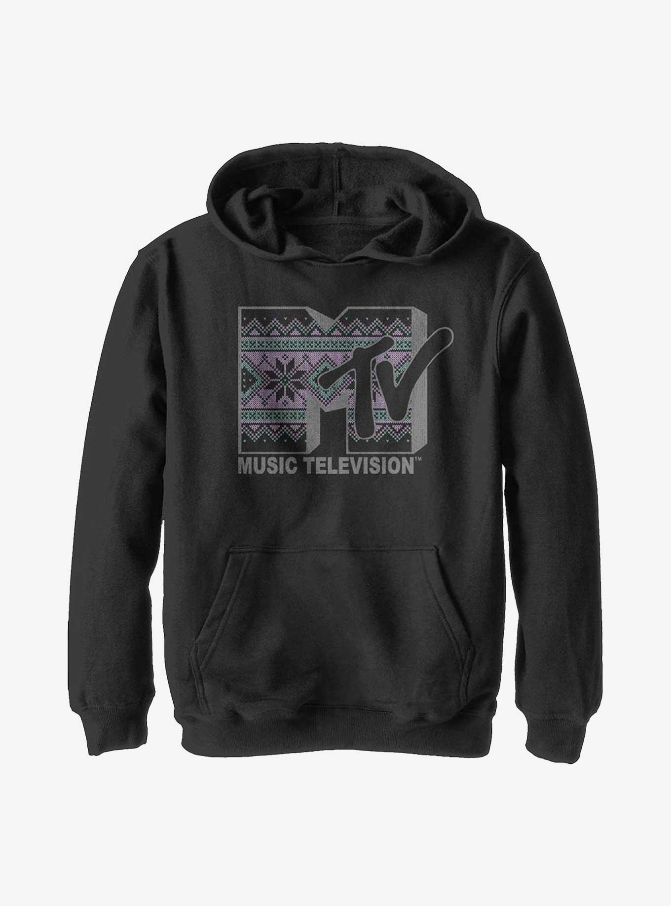 MTV Stitch Pattern Fill Youth Hoodie, BLACK, hi-res