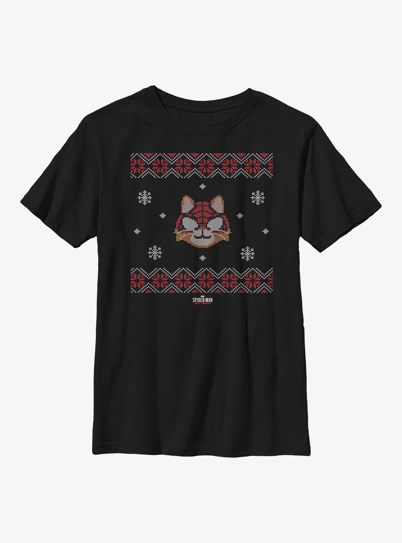 Marvel Spider-Man Spider-Cat Sweater Pattern Youth T-Shirt, BLACK, hi-res