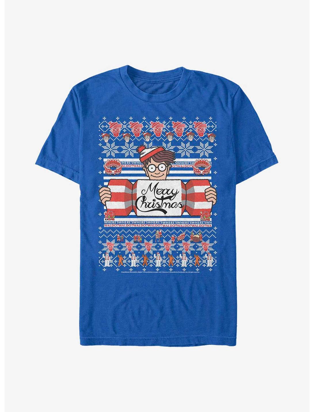 Where's Waldo? Christmas Sweater Pattern T-Shirt, ROYAL, hi-res