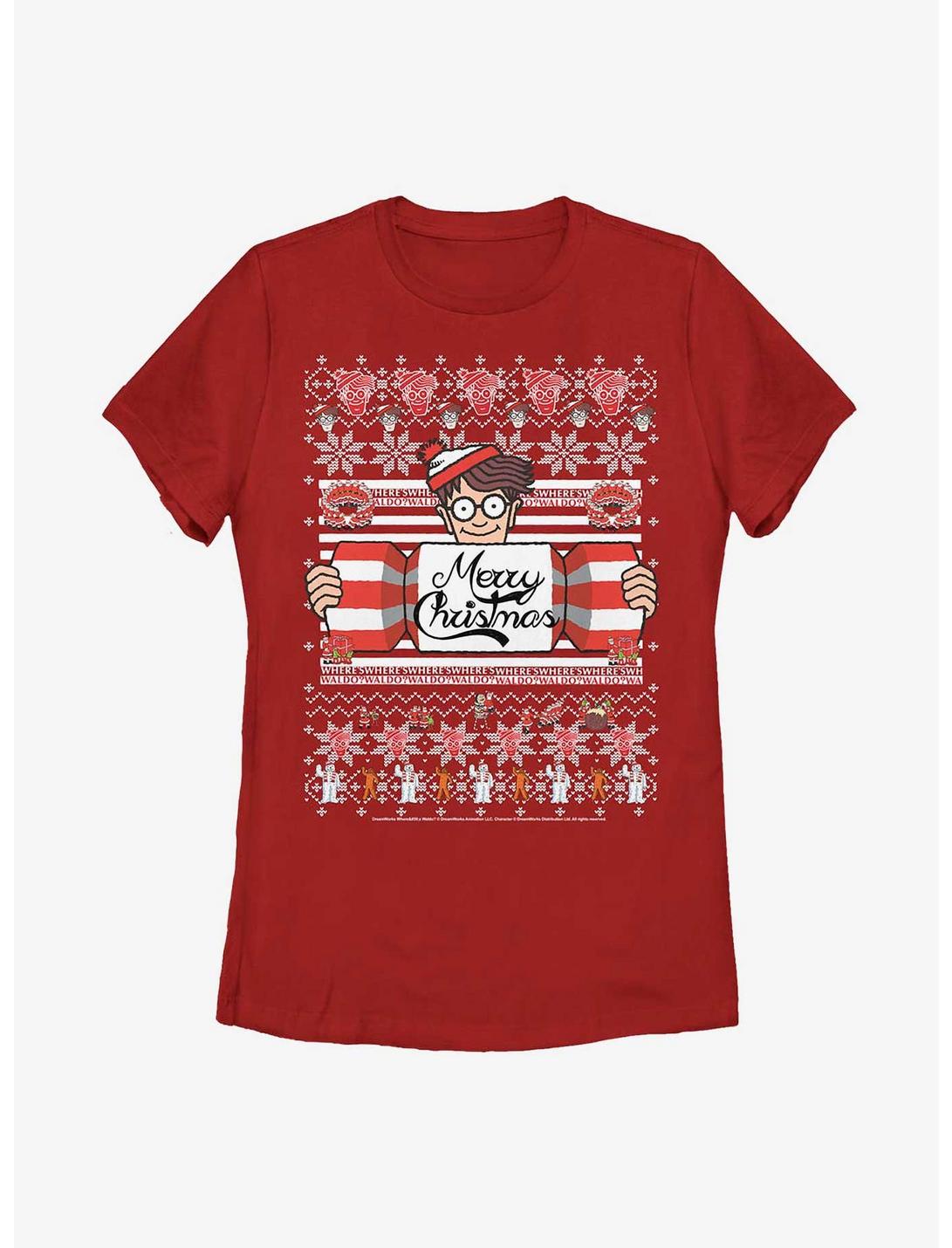 Where's Waldo? Christmas Sweater Pattern Womens T-Shirt, RED, hi-res