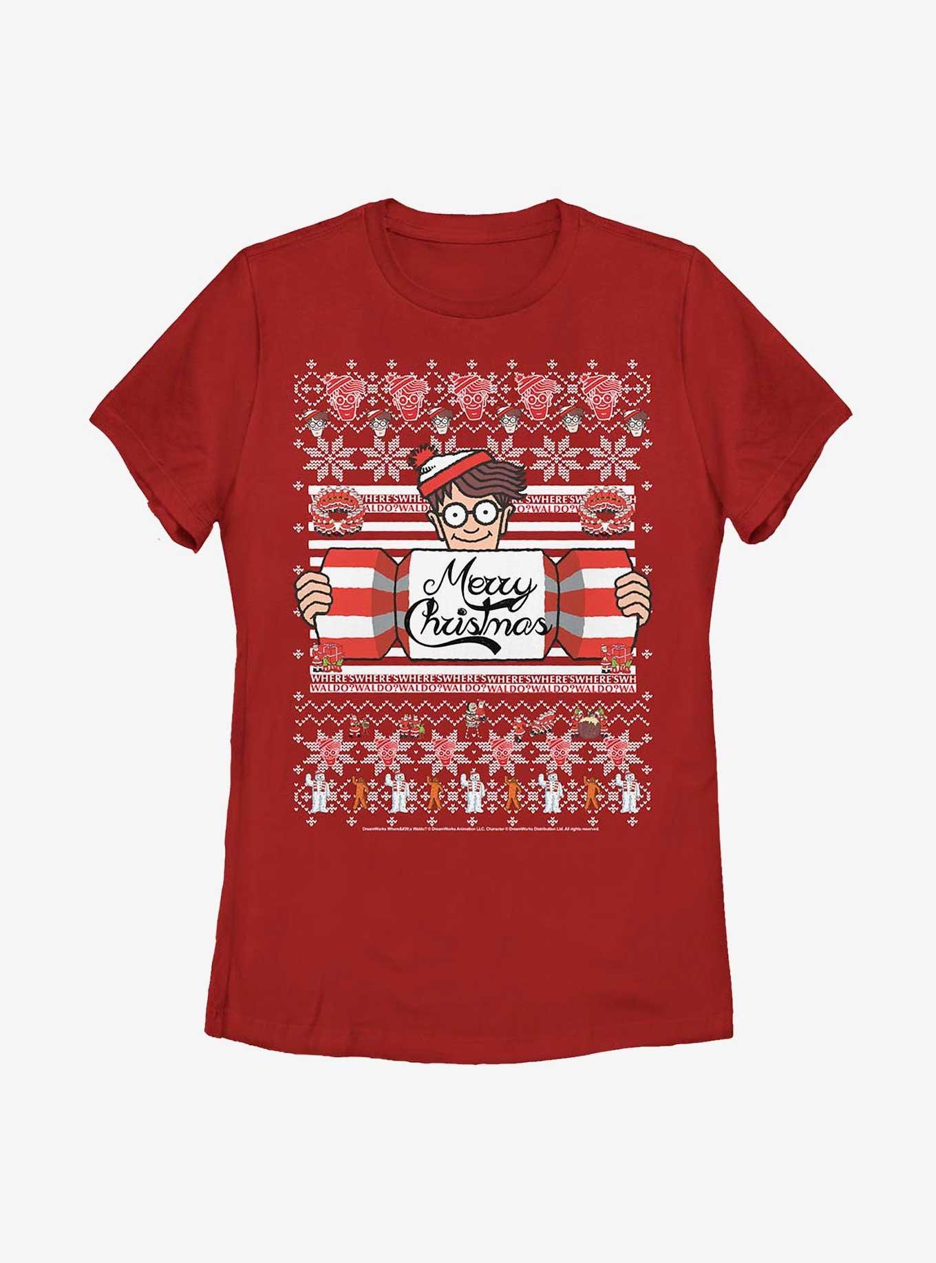 Where's Waldo? Christmas Sweater Pattern Womens T-Shirt, RED, hi-res