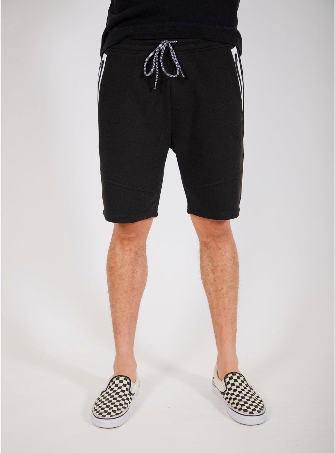 Black And White Diagonal Heat Seal Zip Shorts, , hi-res