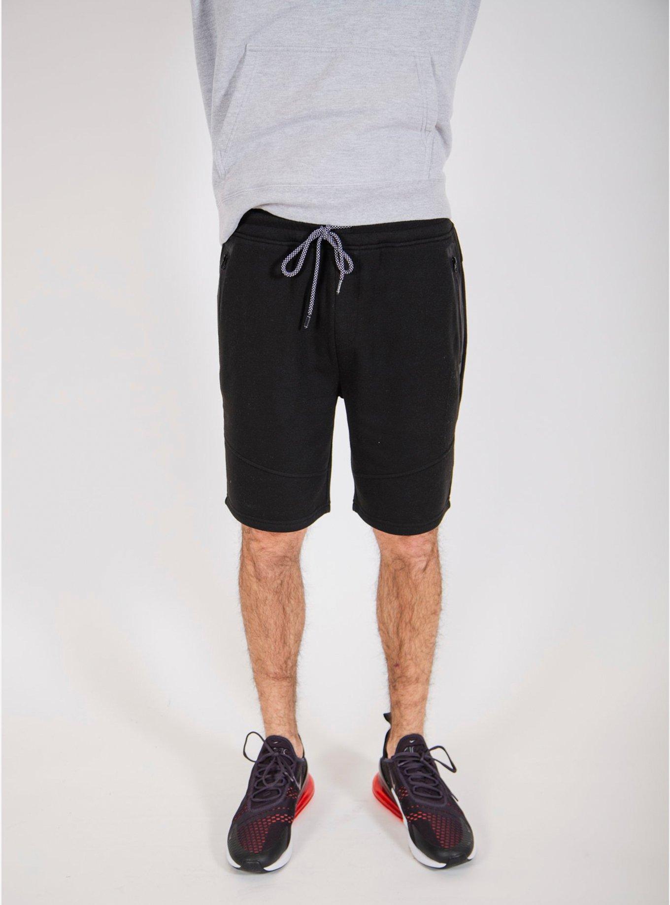 Black Diagonal Heat Seal Zip Shorts, , hi-res
