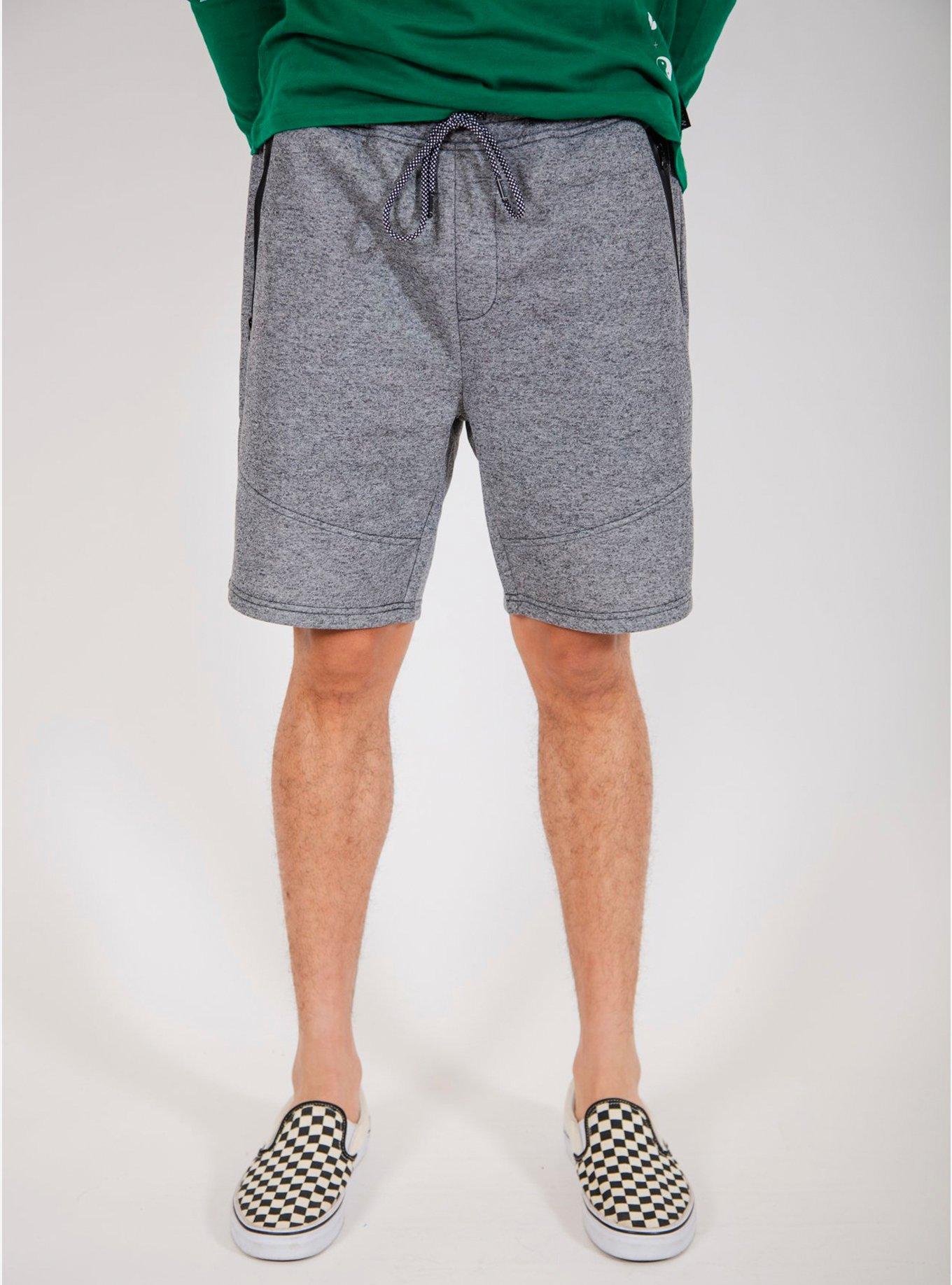 Black Marl Diagonal Heat Seal Zip Shorts, , hi-res