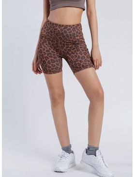 5" Inseam Brown Leopard Biker Shorts, , hi-res