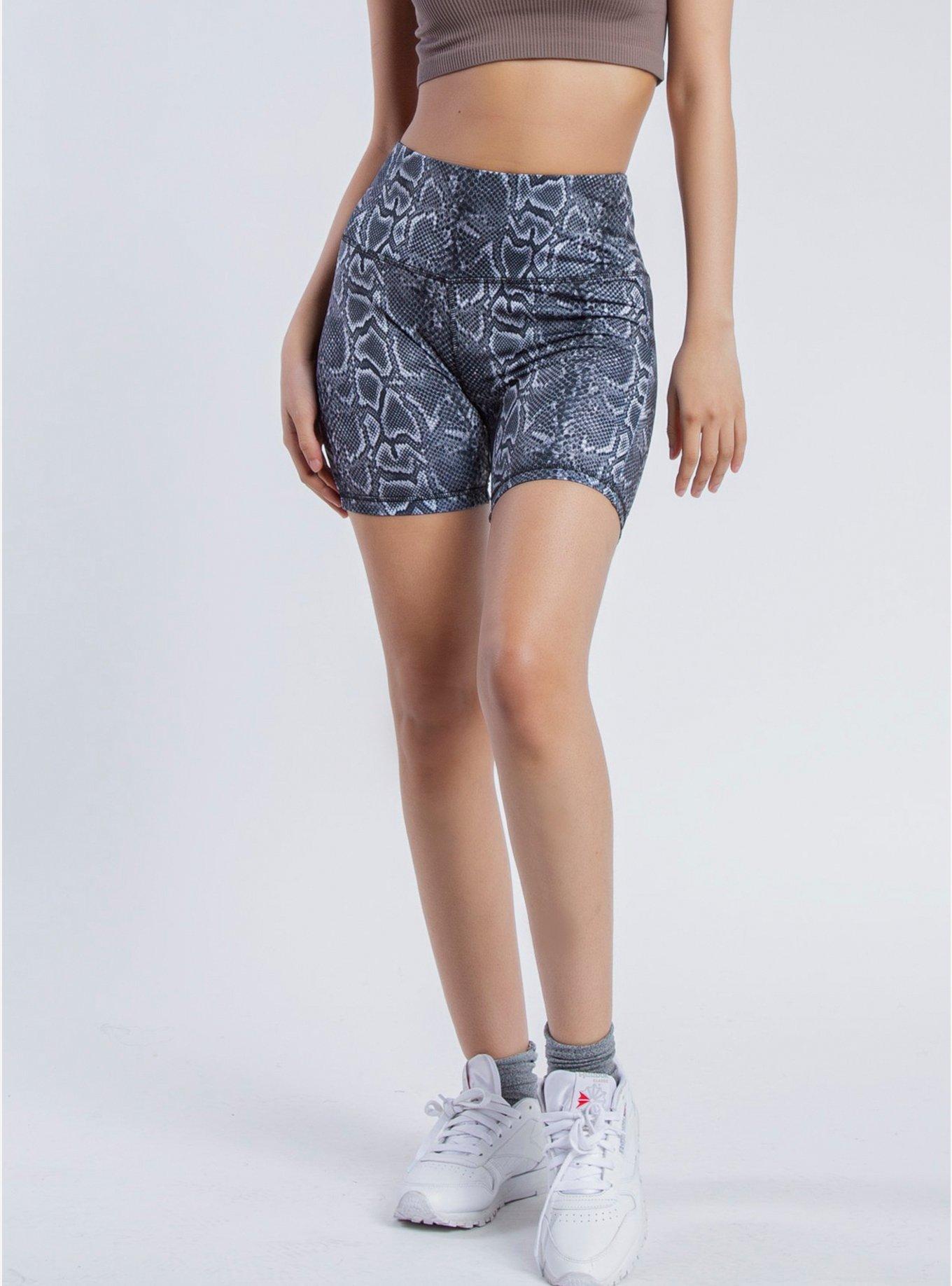 5" Inseam Snake Print Biker Shorts, SNAKE - GREY, hi-res