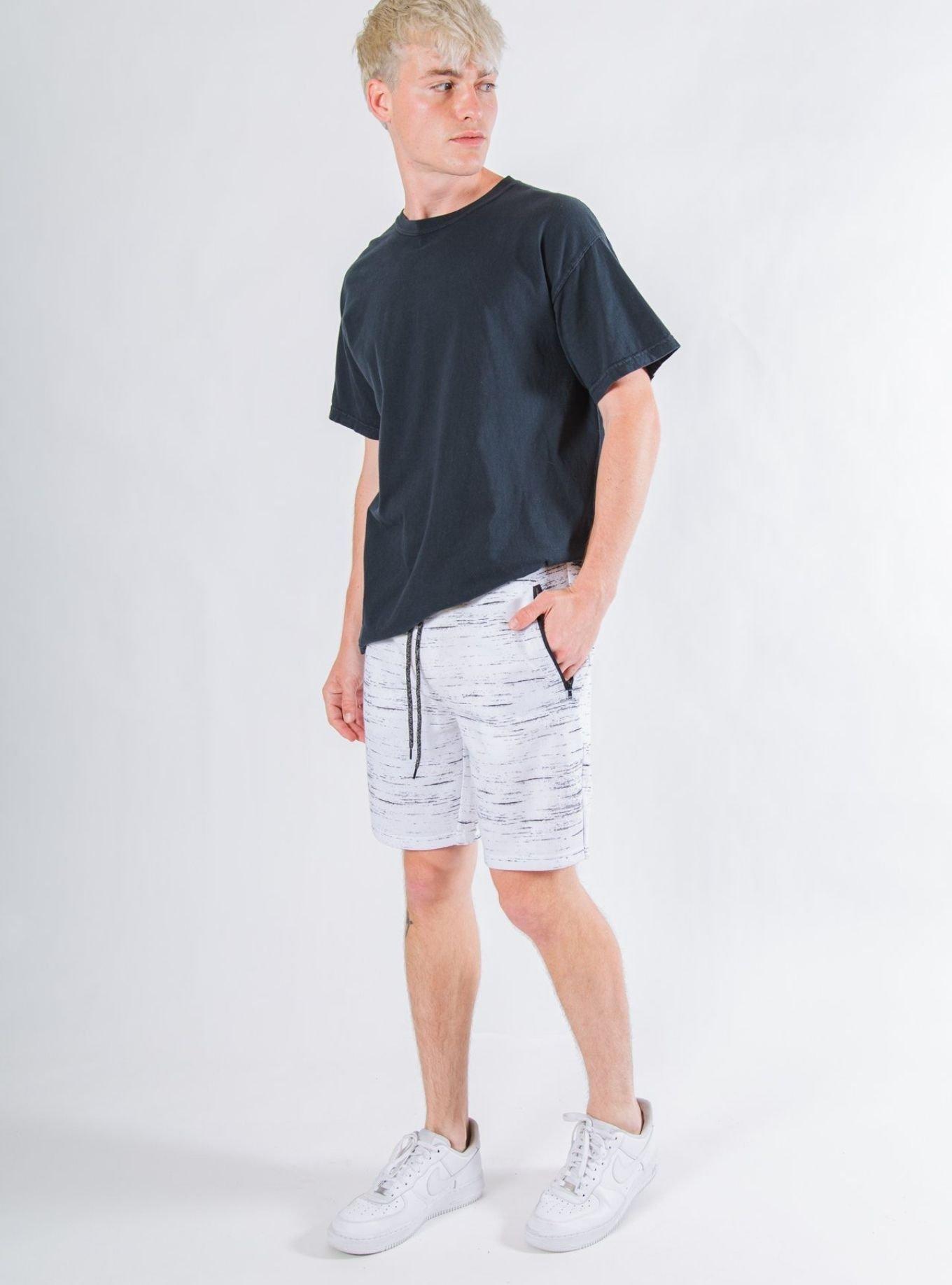 White Streaky Print Fleece Zip Pocket Shorts, MULTICOLOR, hi-res