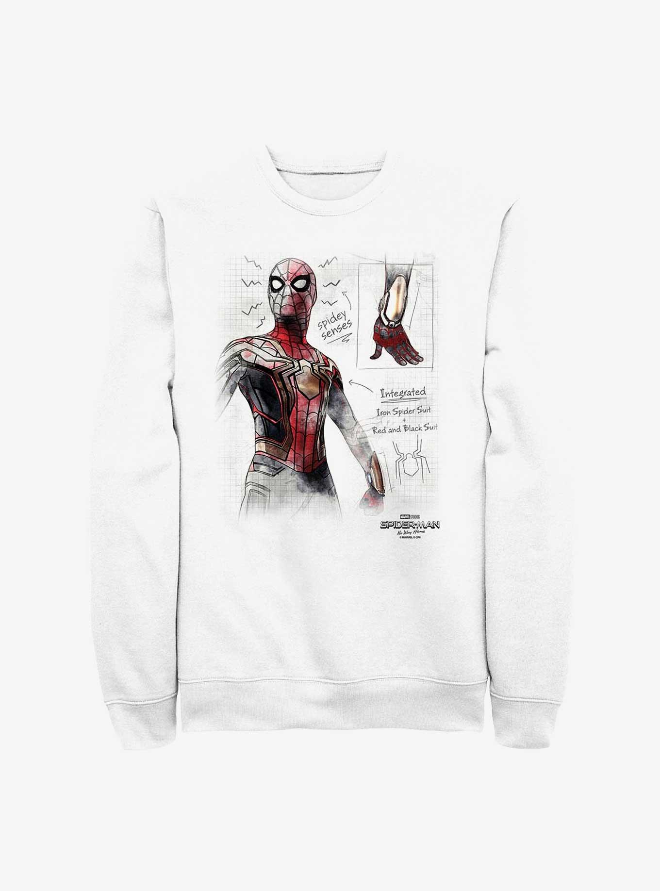Marvel Spider-Man: No Way Home Sketched Spider Crew Sweatshirt, WHITE, hi-res