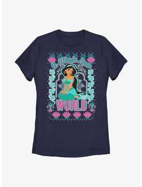 Disney Aladdin Jasmine A Whole New World Pattern Womens T-Shirt, NAVY, hi-res