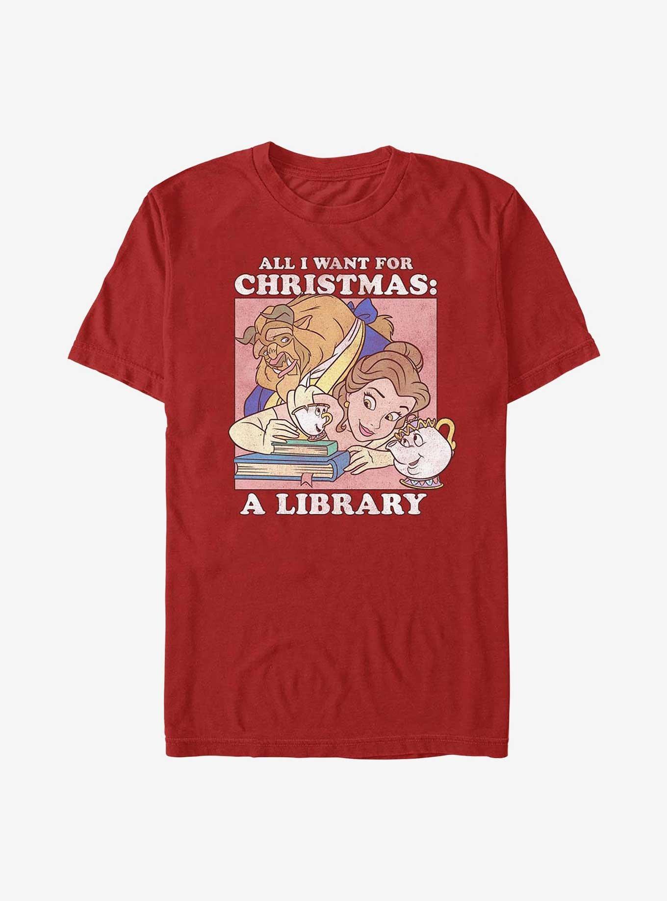 Disney Beauty And The Beast A Library Christmas Present T-Shirt, , hi-res