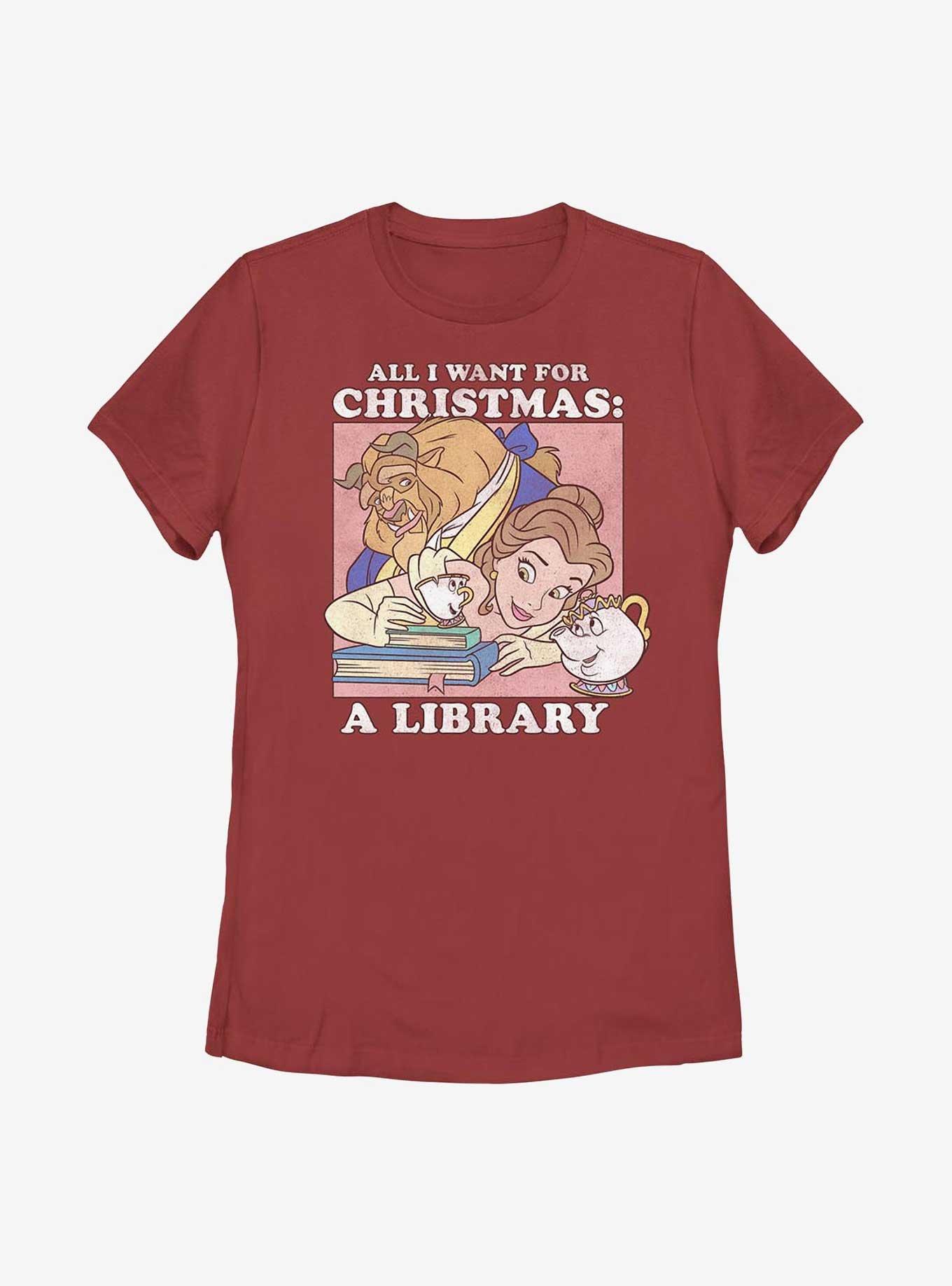 Disney Beauty And The Beast A Library Christmas Present Womens T-Shirt, , hi-res