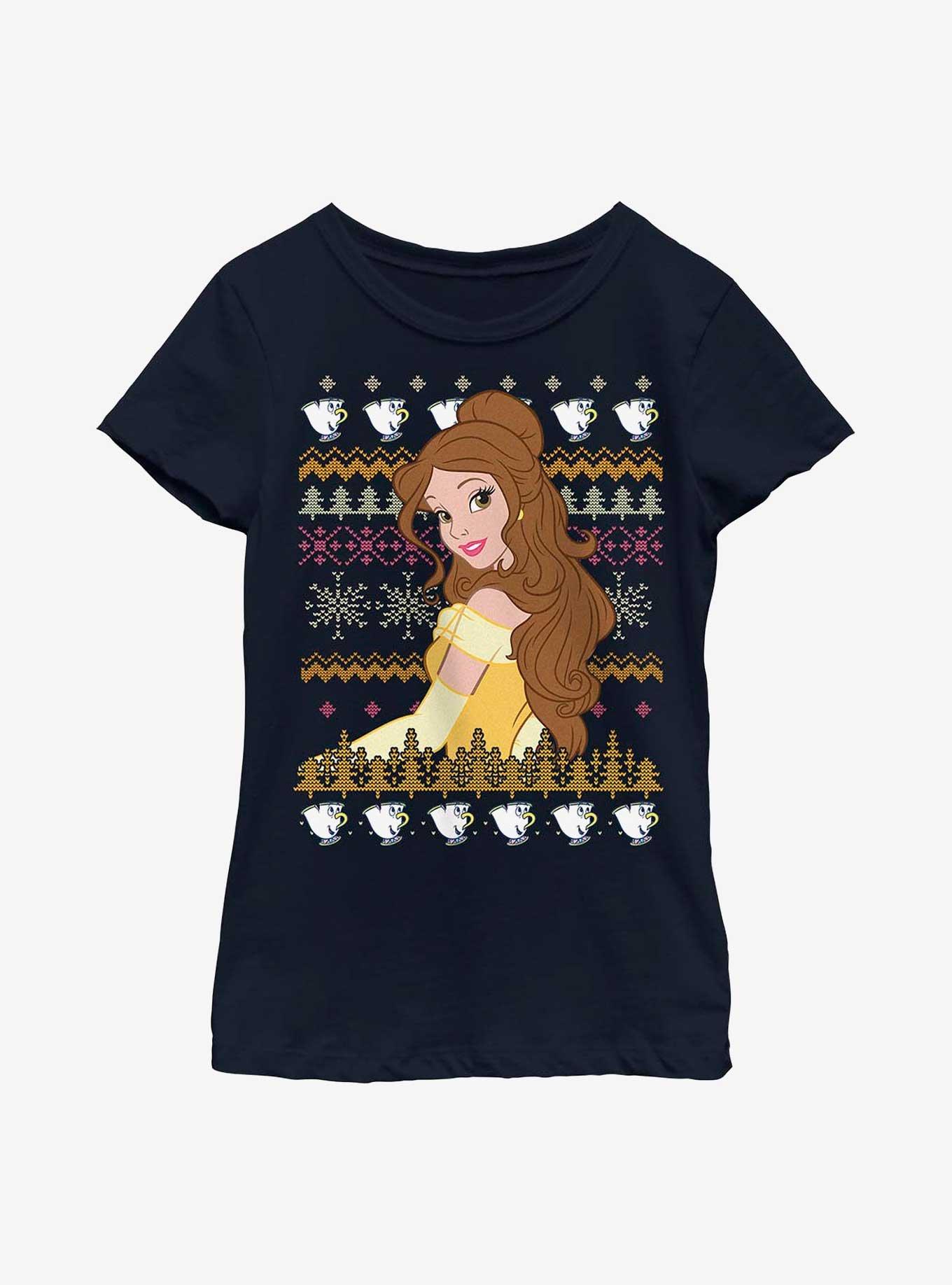 Disney Beauty And The Beast Belle Teacup Ugly Sweater Pattern Youth Girls T-Shirt, , hi-res