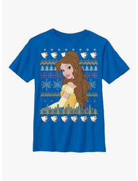 Disney Beauty And The Beast Belle Teacup Ugly Sweater Pattern Youth T-Shirt, ROYAL, hi-res