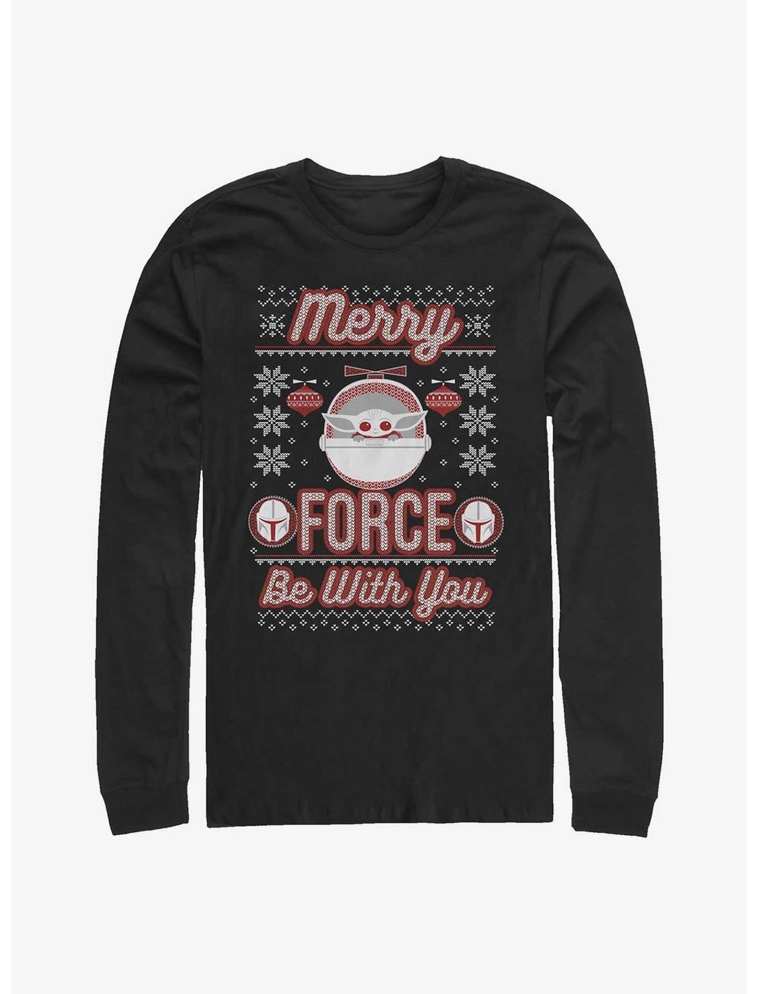 Star Wars The Mandalorian Merry Force Be With You The Child Long-Sleeve T-Shirt, BLACK, hi-res