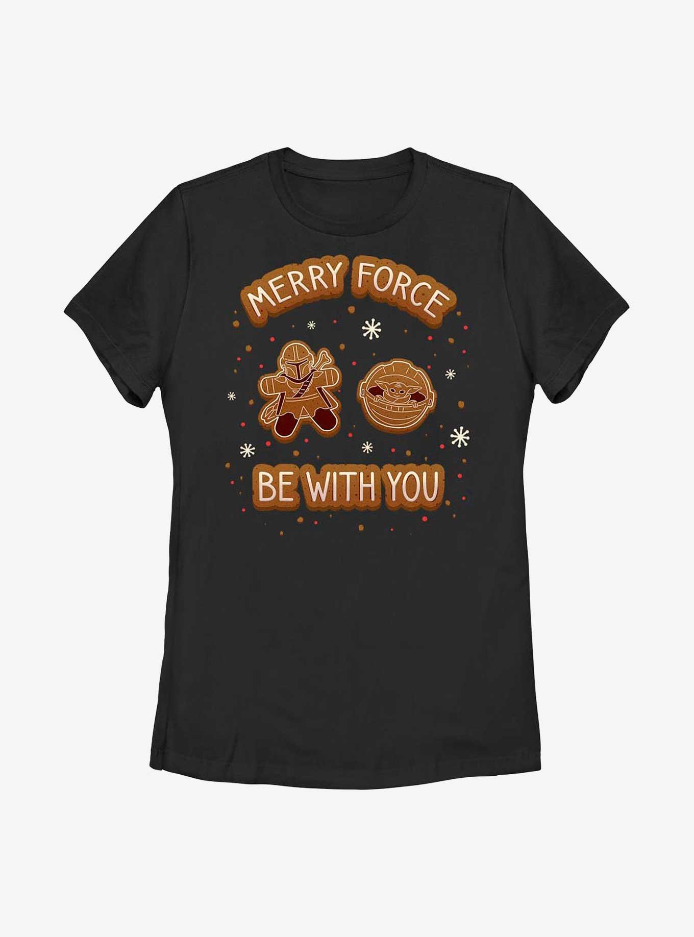 Star Wars The Mandalorian Merry Force Be With You Cookies Womens T-Shirt, BLACK, hi-res