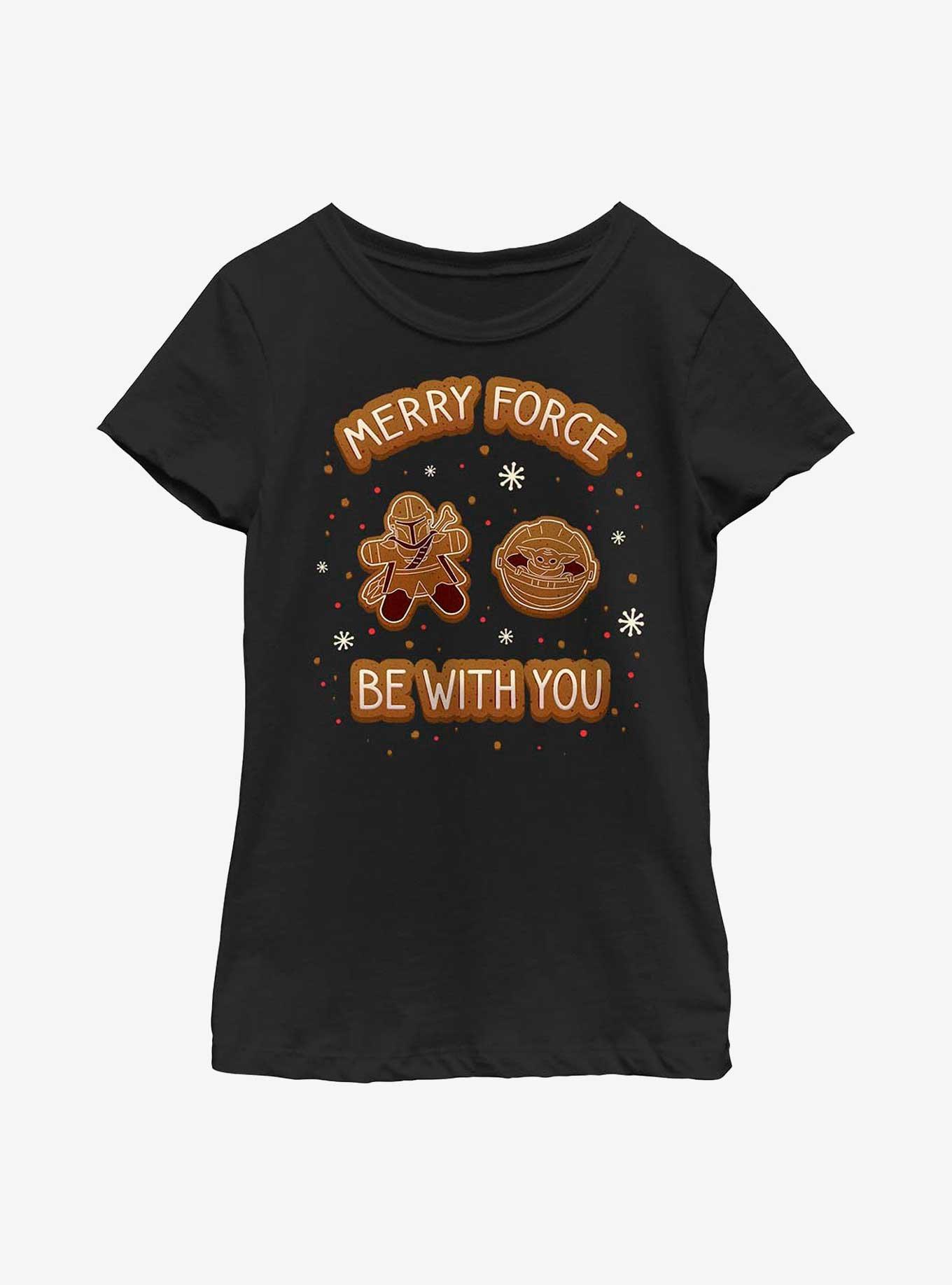 Star Wars The Mandalorian Merry Force Be With You Cookies Youth Girls T-Shirt, BLACK, hi-res