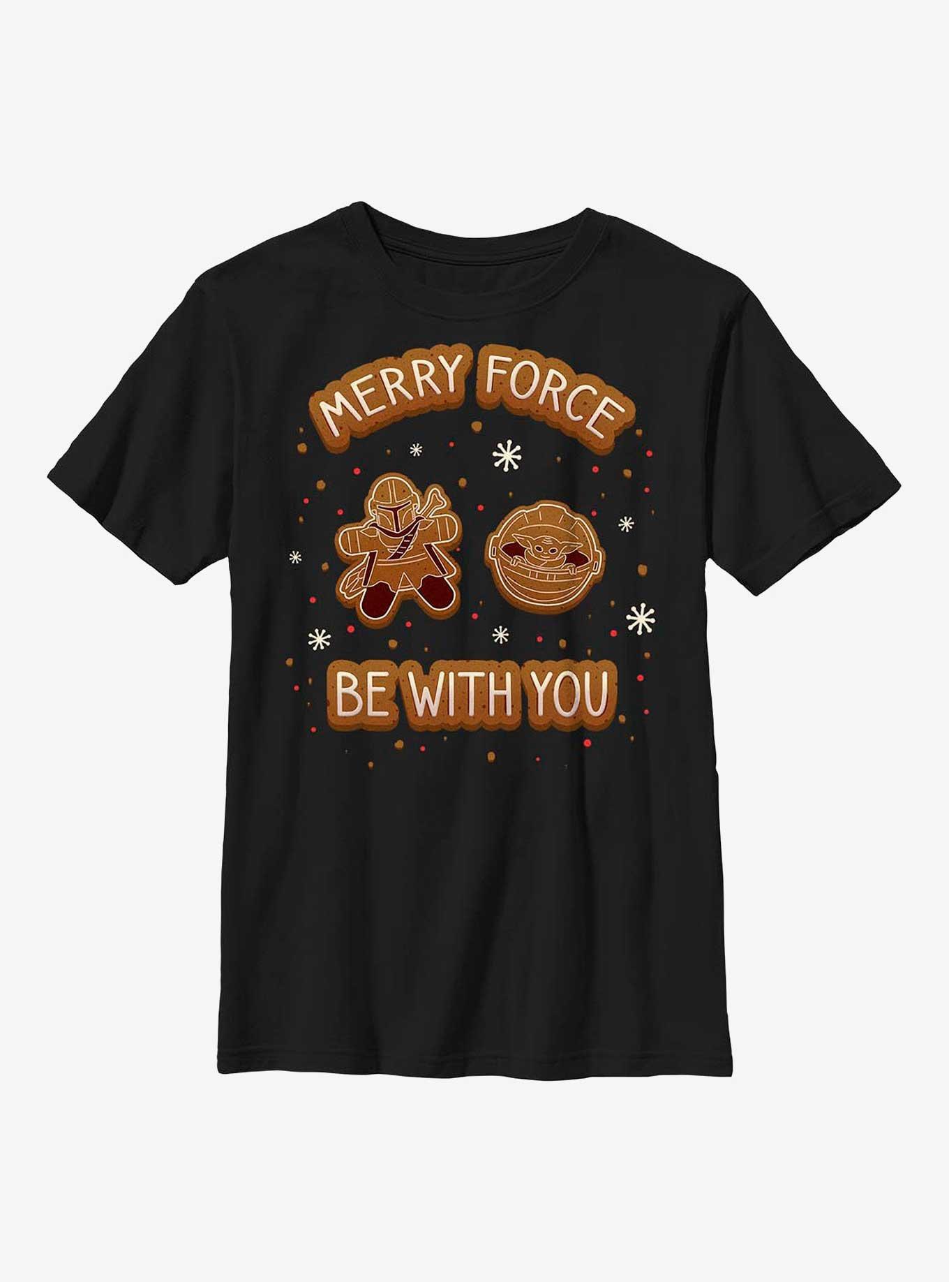 Star Wars The Mandalorian Merry Force Be With You Cookies Youth T-Shirt, BLACK, hi-res