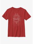 Star Wars Millennium Falcon Christmas Line Art Youth T-Shirt, RED, hi-res