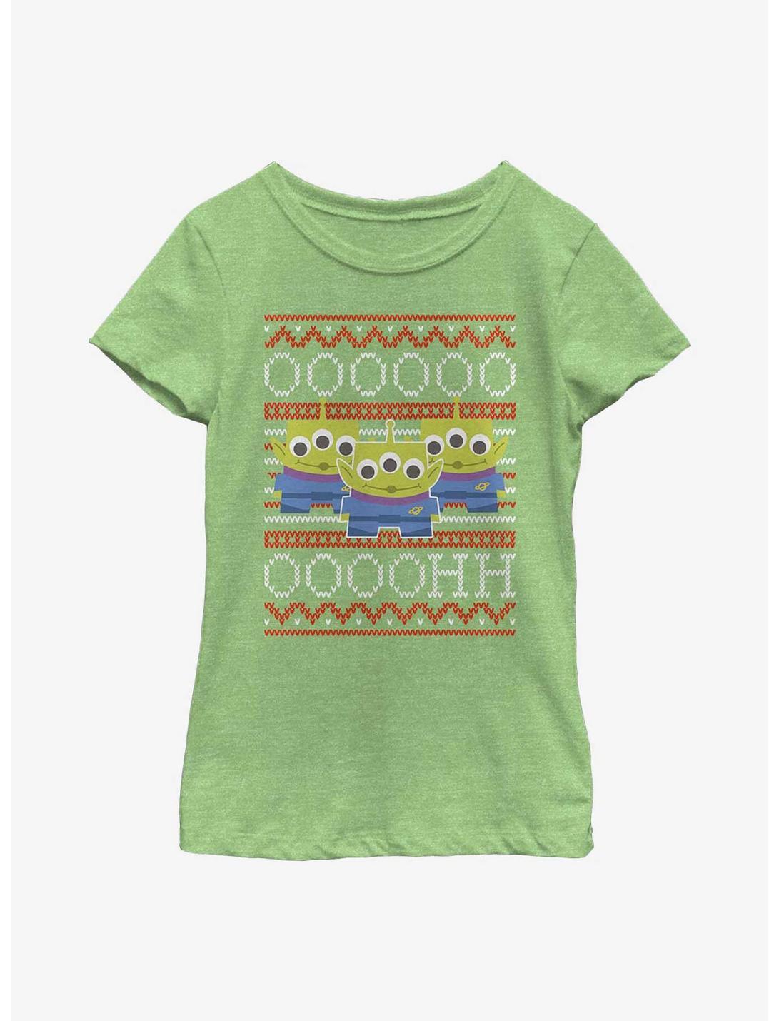 Disney Pixar Toy Story Aliens Ugly Sweater Pattern Youth Girls T-Shirt, GRN APPLE, hi-res