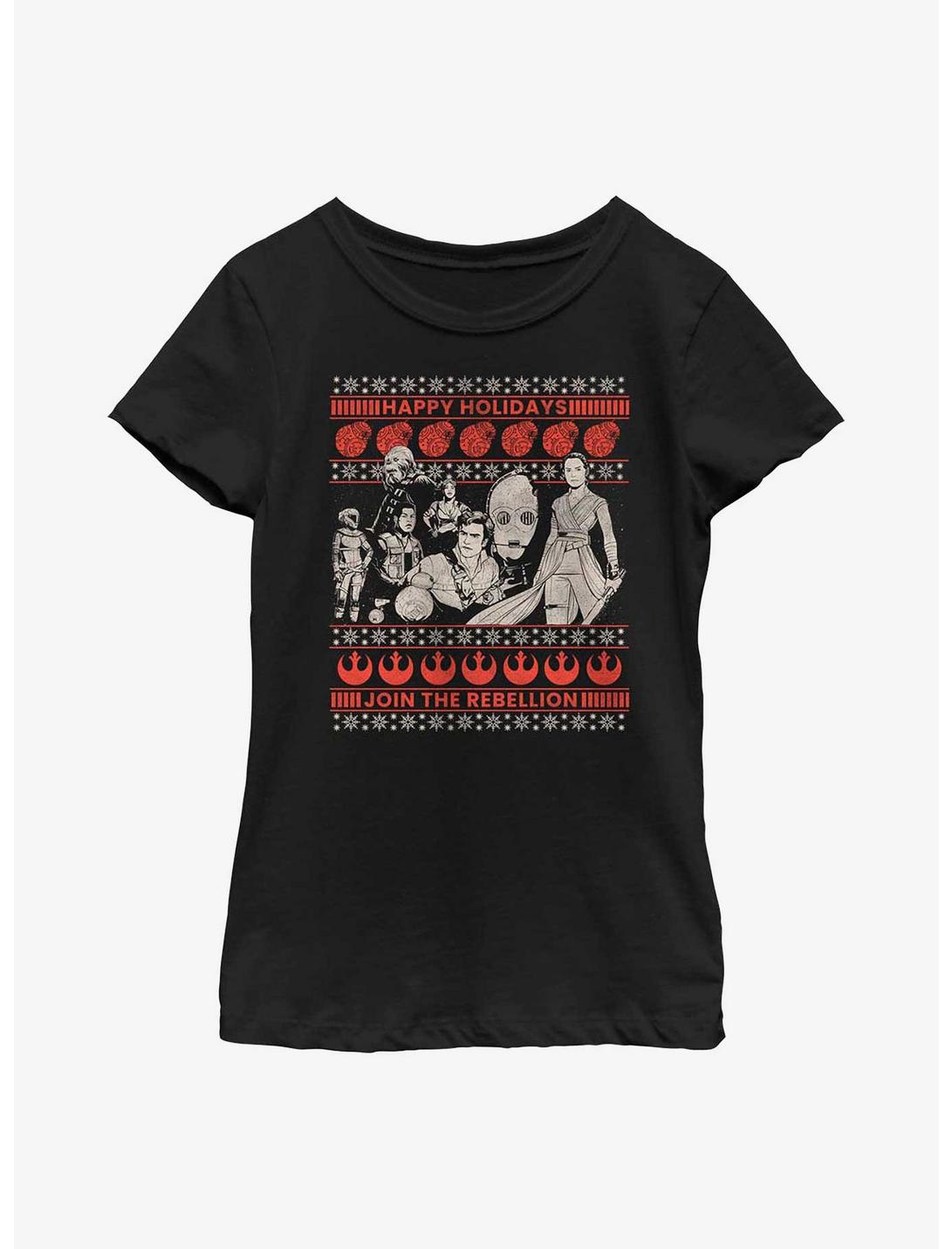 Star Wars Rebellion Ugly Sweater Pattern Youth Girls T-Shirt, BLACK, hi-res